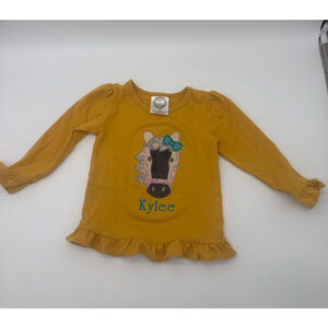 KYLEE Monogrammed Mustard Yellow Horse Long Sleeve Tee 3T